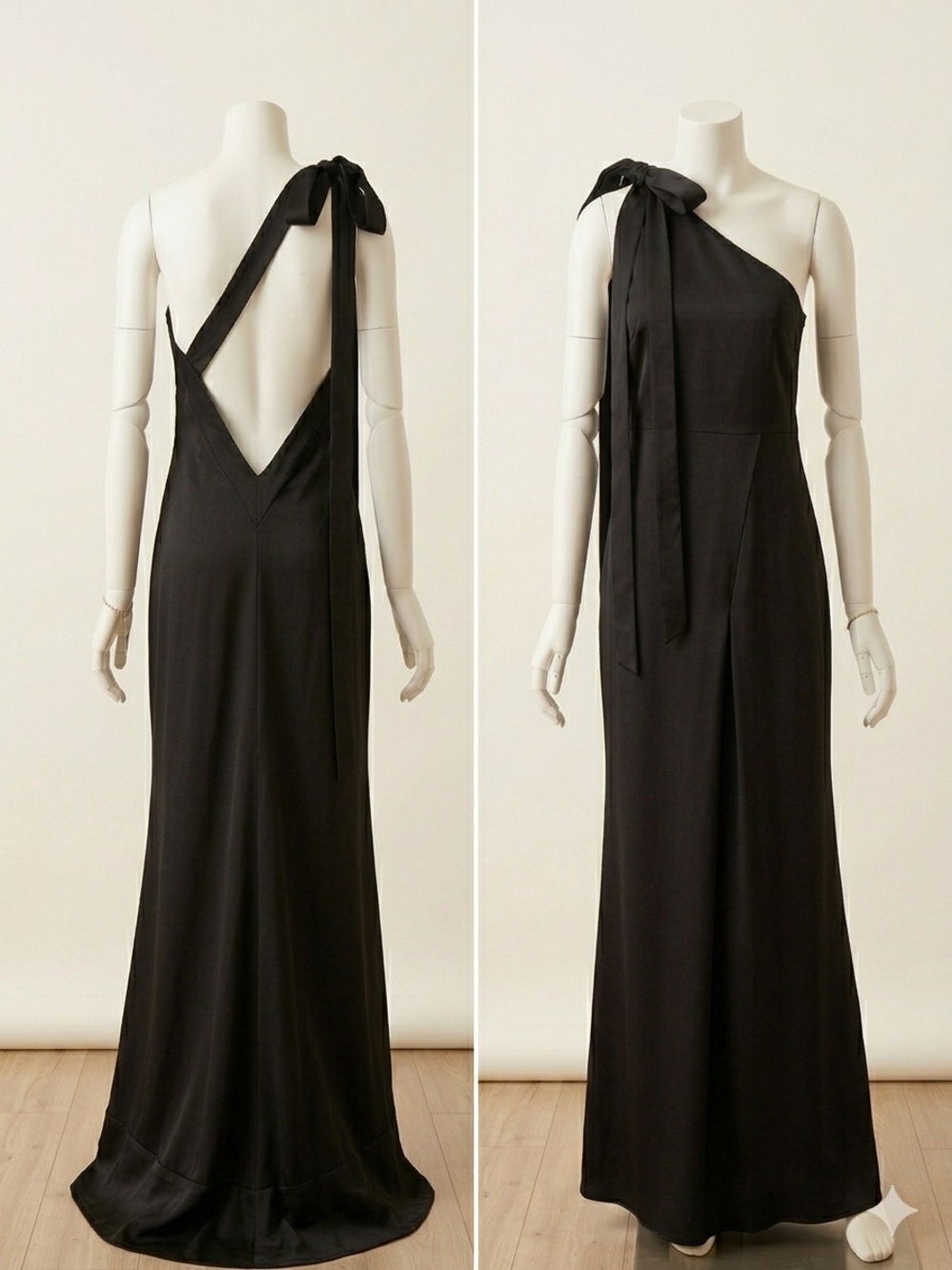 Cult Gia Black One-Shoulder Evening Dress with Neck Tie- Florence
